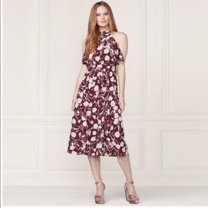 LC Lauren Conrad Runway Collection Maroon and White Floral Midi Dress - Size 6